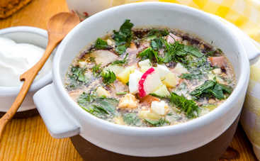 Окрошка на квасе с колбасой