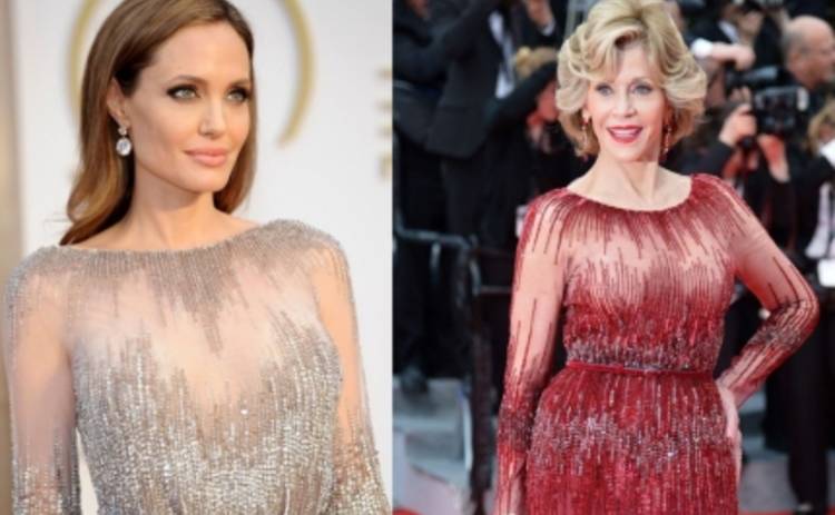 Джейн Фонда и Анджелина Джоли в одинаковых платьях на красной дорожке